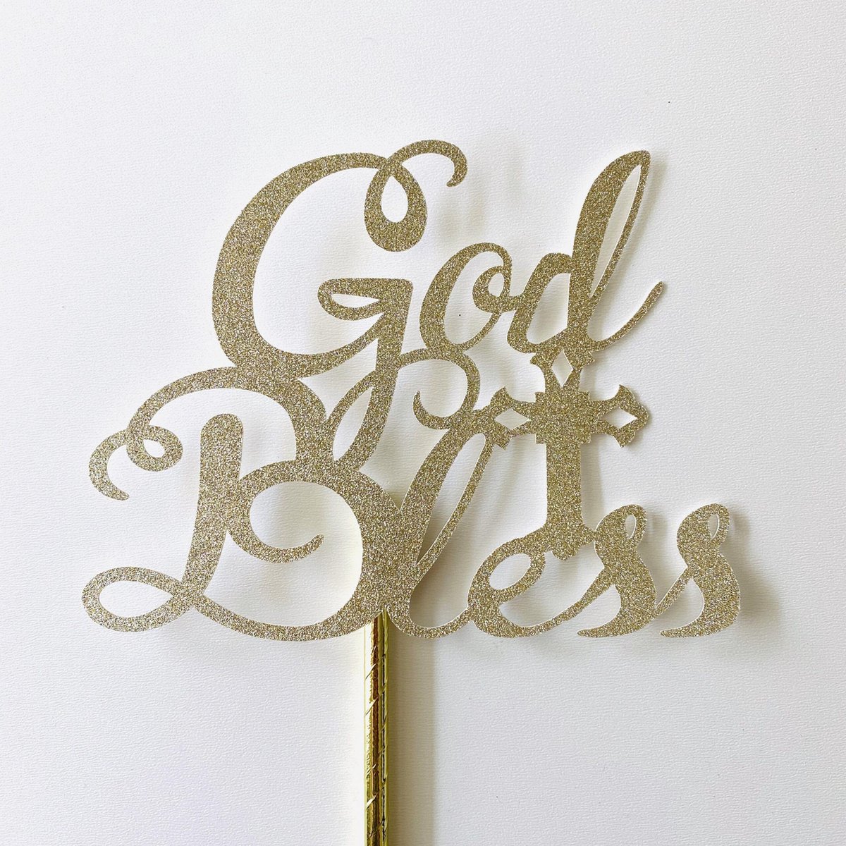 Taarttopper|Cake topper| Communie | Doop | Kruis | Goud platina |16x9 cm (bxh)glitter |